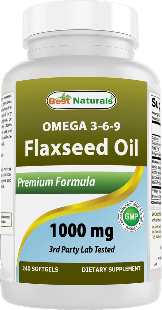 Cel mai bun ulei natural de semințe de in 1000 mg 240 Softgels - Omega-3-6-9 pentru sănătatea inimii