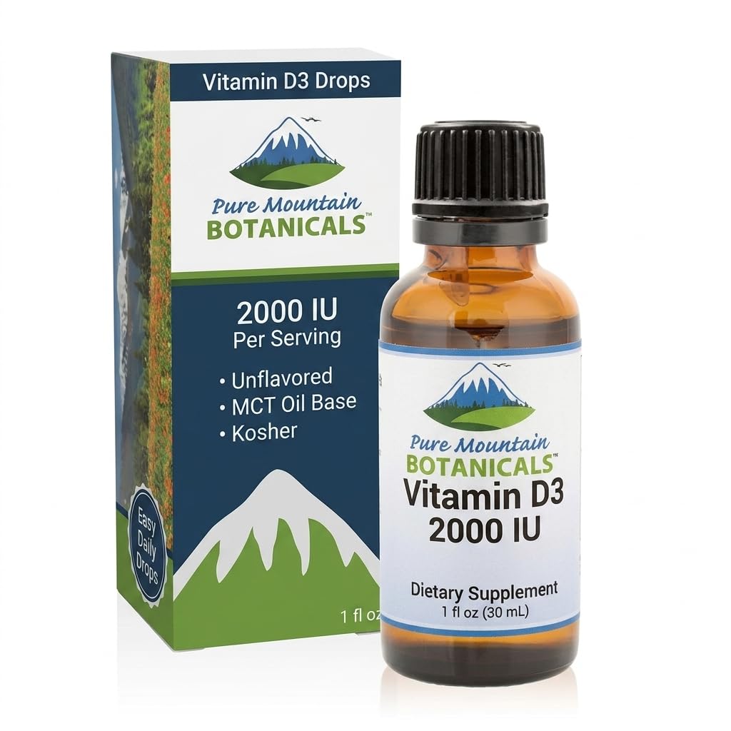 Picături lichide de vitamina D - Cosher nearomatizat D3 picături lichide în ulei MCT - 2000iu per Serving - 1 oz flacon