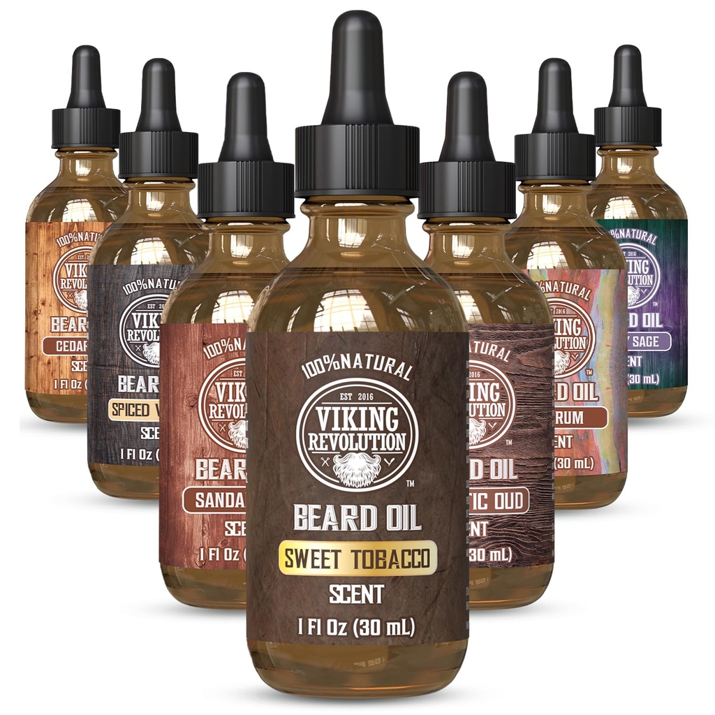 Viking Revolution Sweet Tobacco Beard Oil for Men - Natural Mens Beard Oil with Argan Oil and Joba Oil - Beard Softener, Consolidates and Moisturizes - Beard conditioner for Men (Sweet Tobacco,1Pack)