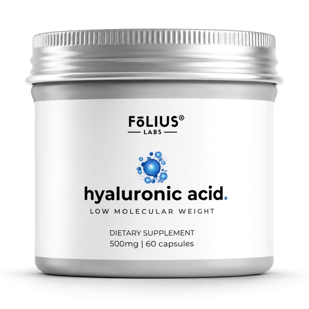 Ultra capsule cu acid hialuronic de înaltă puritate 500 mg - 95% Hyaluronat de sodiu - Foarte purificat şi biodisponibil - Greutate moleculară mică - non-GMO fermentat - 60 capsule