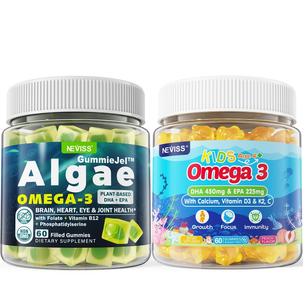 Vegan Omega 3 gume 1 pachet + zahăr Omega 3 gume pentru copii 2 ambalaj