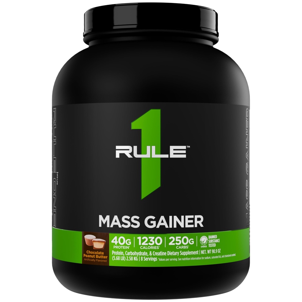 Regula 1 Mass Gainer - Formula de calorii in greutate mare cu 1,220+ calorii, 250g+ amestec complex de carbohidrati, 40g Proteina All-Whey per servire (8 serviri, unt de arahide ciocolată)