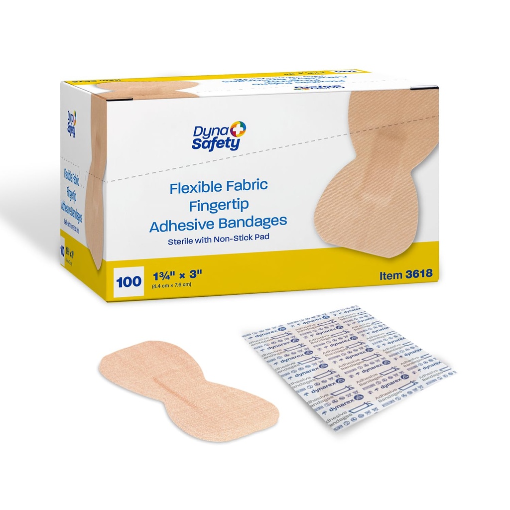 Bandaje adezive din tesatura Dynarex - Bandaje sterile si flexibile din tesatura pentru ranile - Pad-uri nearmate - Provizii individuale de prim ajutor - No Latex - 1-3/4x3, 1 Cutie de 100