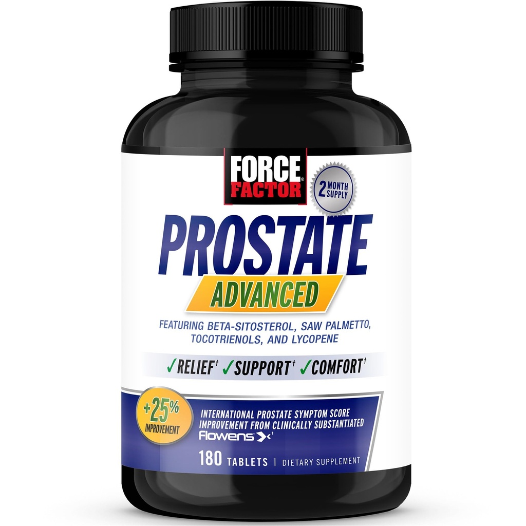 Force FACTOR Prostated Advanced, Supliment de sănătate pentru bărbați pentru reducerea timp de noapte baie excursie, vezica urinară și ajutor urinar, cu Saw Palmetto, Beta-Sitosterol, 180 comprimate (1 Pachet)
