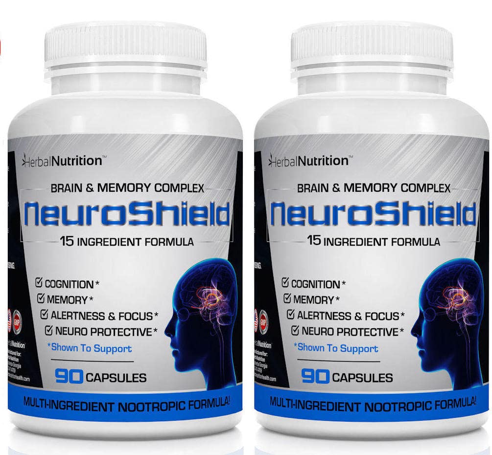 NeuroShield, Brain Supplement a Nootropic Brain Booster and Memory Supplement, Contine Huperzine A, Ginko Biloba, Bacopa Plus Antioxidanti pentru sanatatea creierului, Multi-Ingrediente, 2 Sticle, 180 Capsule