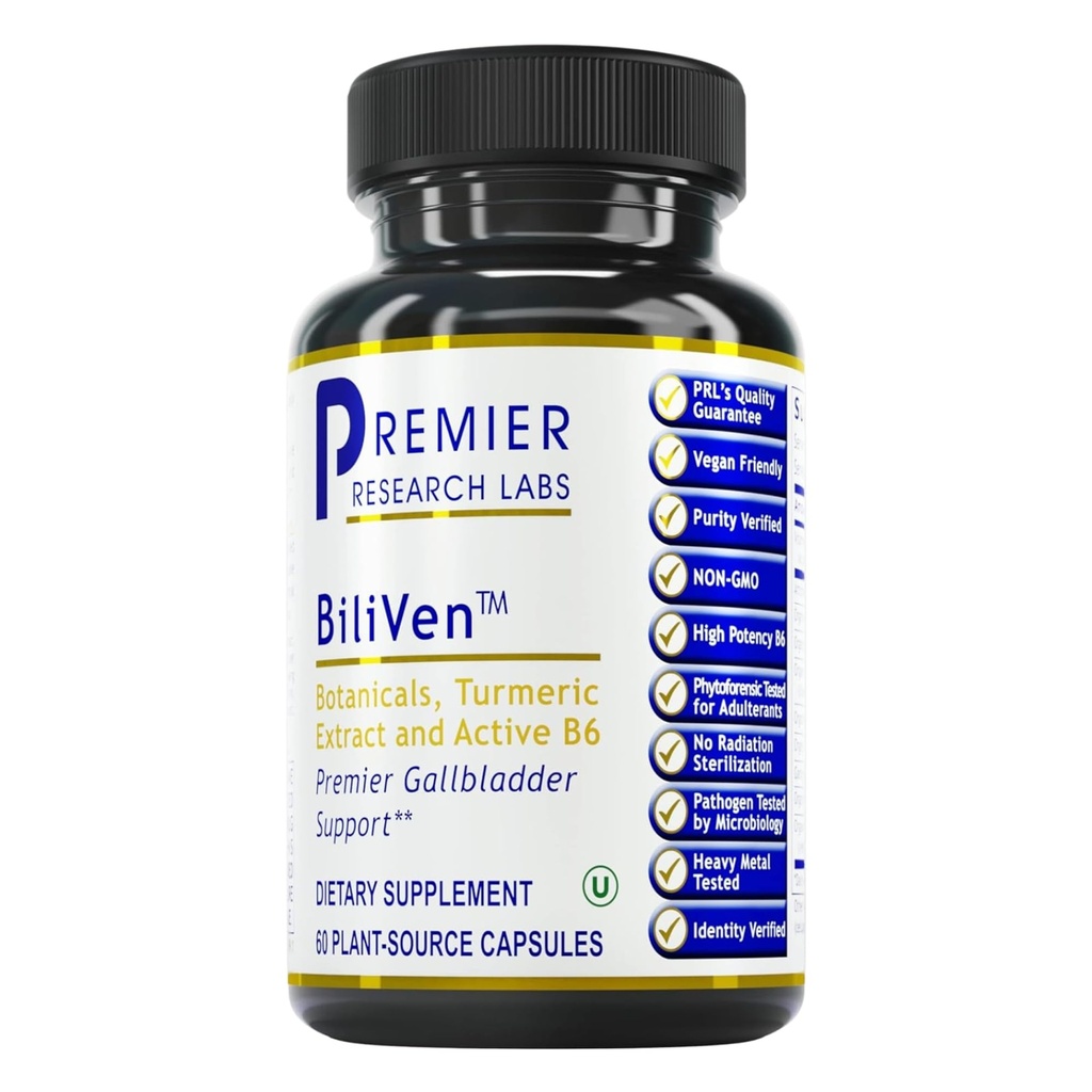 Premier Research Labs BiliVen -Gallbladder & Liver Cleanse Supplement, Gallbladder Support Pastile cu extract de Anghinare, Milk Thistle, Vitamina B6, Root, Turmeric, Curcumin- 60 Capsule vegetariene