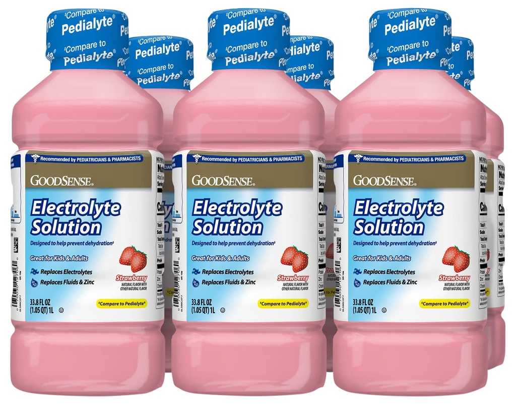 Solutie Electrolita de Capsuni Bune, Inlocuieste Electrolitii, Fluid & Zinc, Copii & Adulti, 33,8 Ounces Fluid (Pachet de 6)