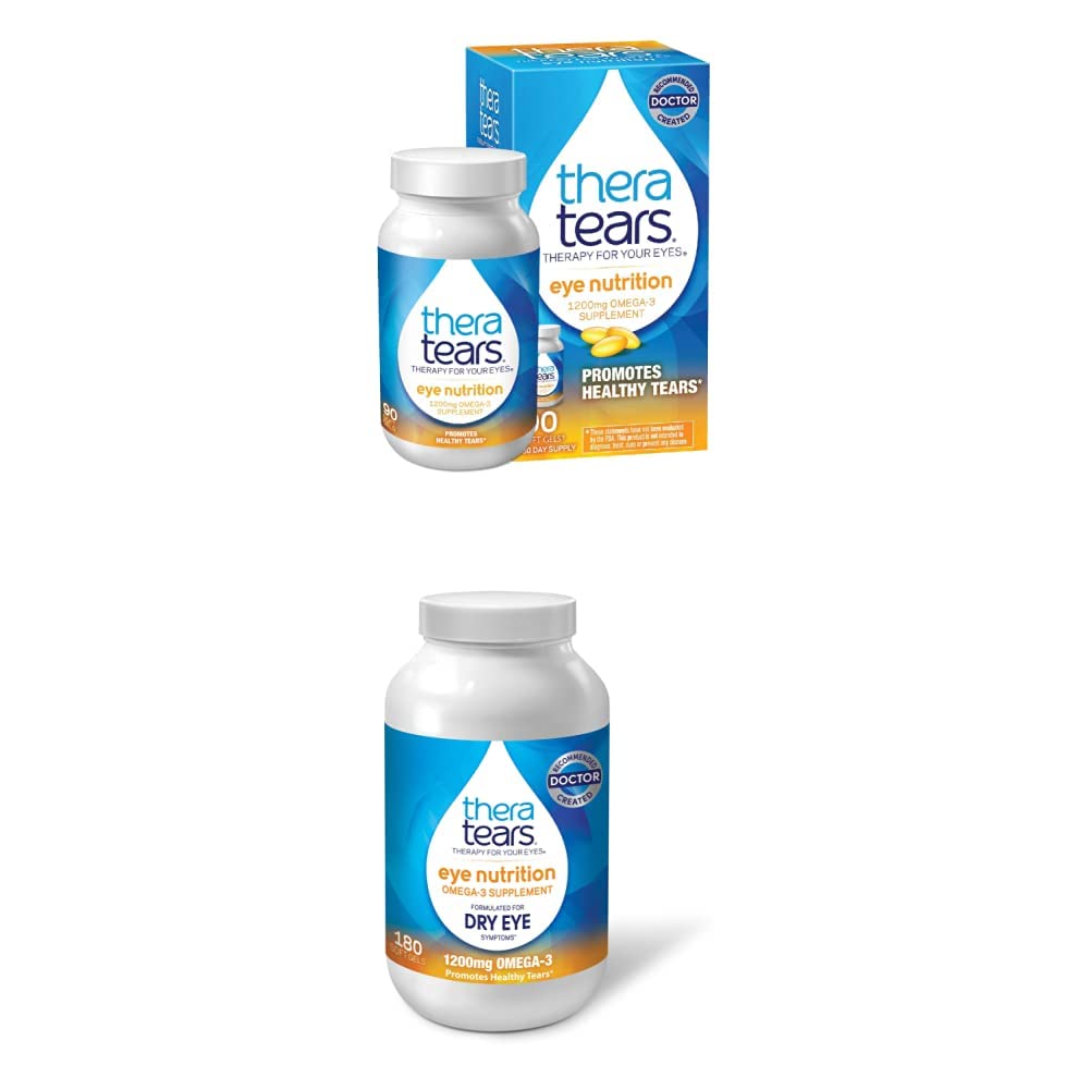TheraTears 1200mg Omega 3 Supliment pentru Nutritie Ochi,Seminte Organice Trigliceride Ulei de pește & VIT E,90 Conte cu Thera Lacrimi 1200mg Omega 3 Supliment pentru Nutriție Ochi, & Vitamina E, 180 Conte