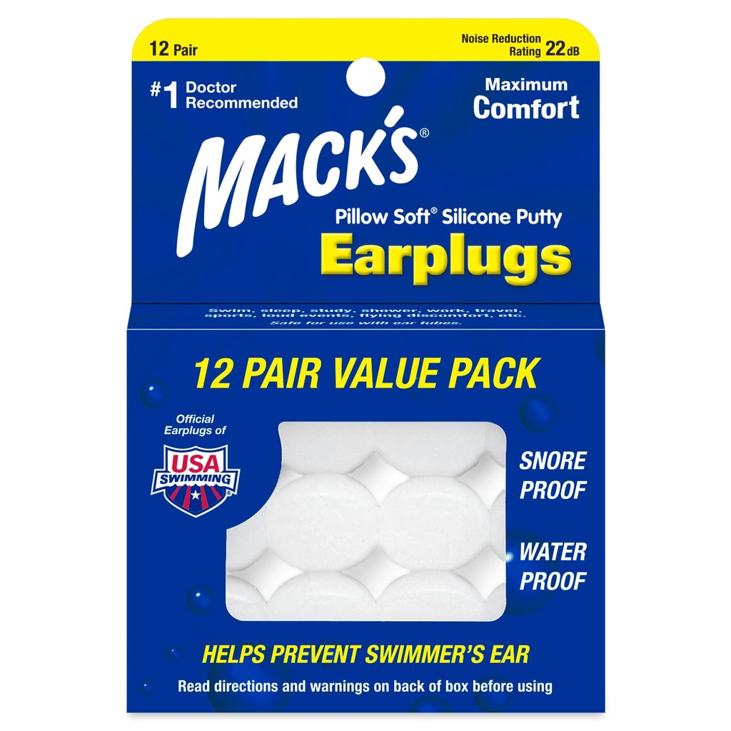 Mack's Pillow Soft Silicon Earplugs, 12 Pereche 