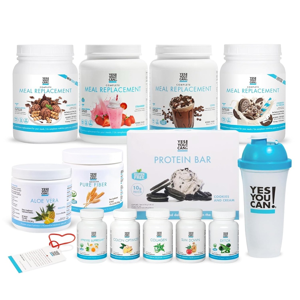 Ba da, poţi! All-in-One Kit cu mese de înlocuire Shakes, Aloe Vera Drink Mixer, Fiber Shake Mixer, proteine Snacks, Suplimente - Kit de wellness complet