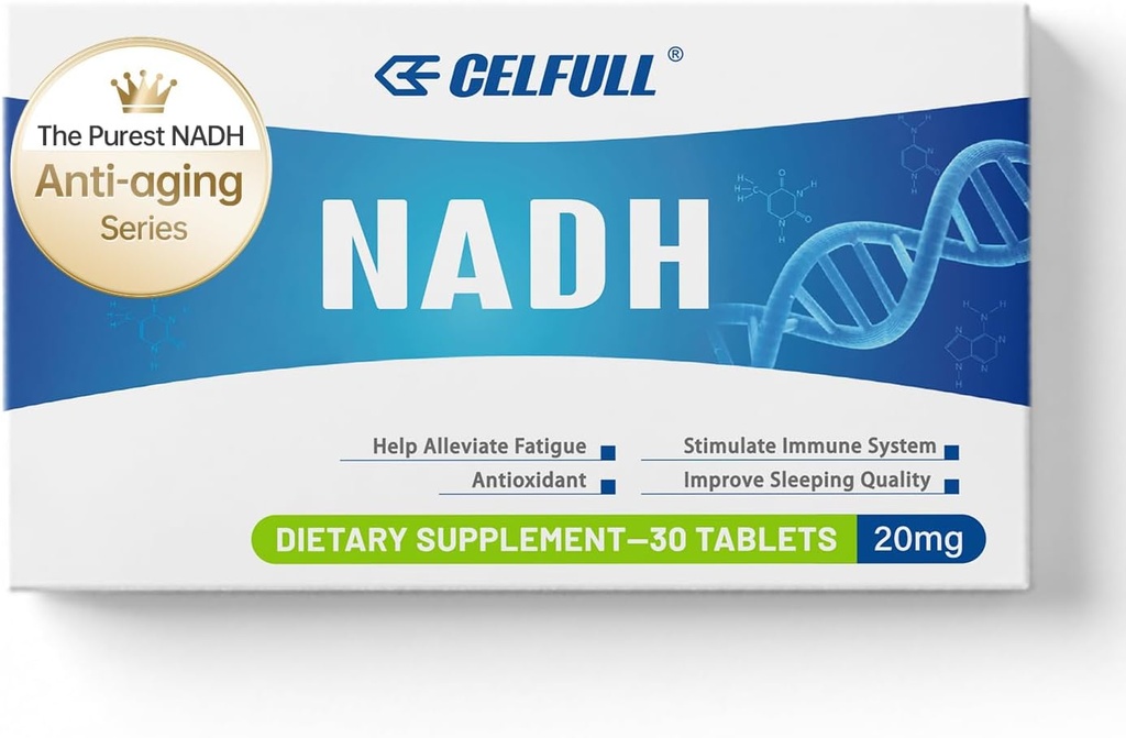CELFULL NADH Supliment 40mg Enchance NAD+ Supliment pentru Suport Imun Anti-Îmbătrânire Regenerare a celulelor Energie și Suplimente cronice de oboseală