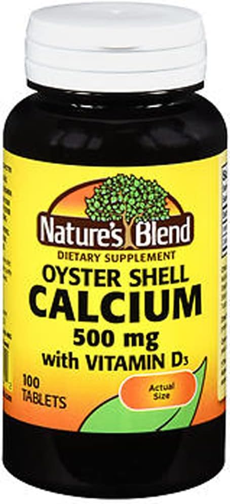 Nature's Blend Oyster Shell Calciu 500mg cu vitamina D3, 100 comprimate (Pachet de 3)