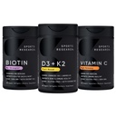 Cercetare sportivă Vitamina D3 5000iu K2 100mcg, Vegan Biotin 10000mcg cu ulei de cocos și supliment de vitamina C de mare potențial 1000mg