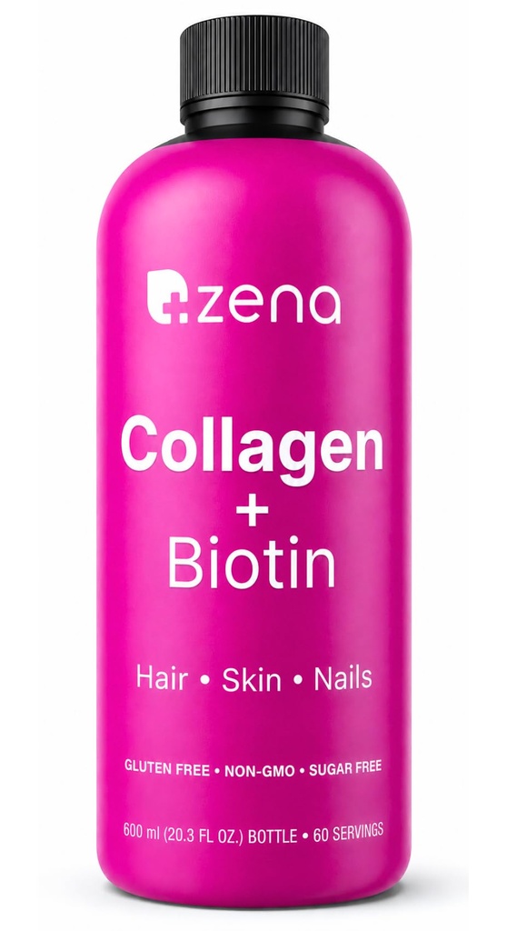 Zena Nutriție lichid Colagen pentru femei & Bărbați (Tip 1 & 2) & 5000mcg Biotin, 2500mg Verisol Bioactive Colagen Peptides, Păr, Piele, Nail Supliment, Mixed Berry, 60 Servings, 20.3 fl oz