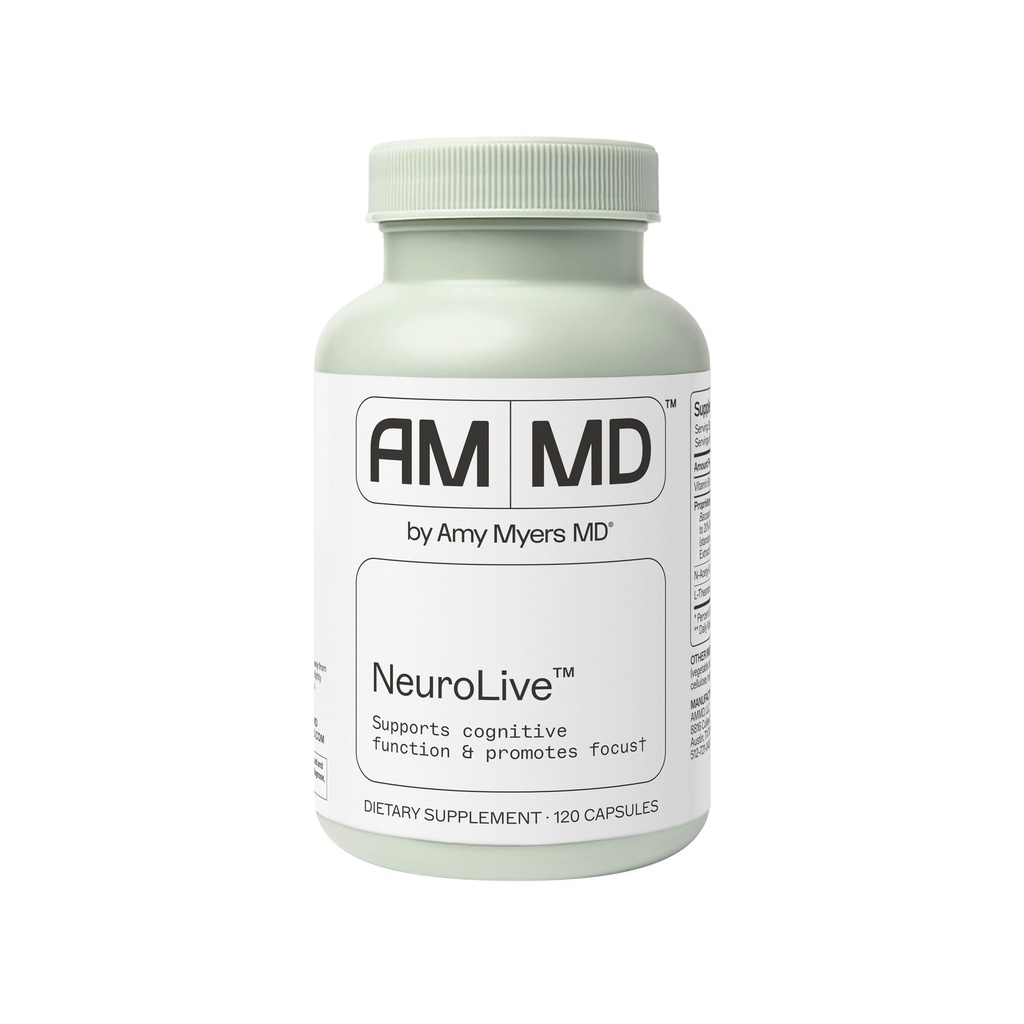 Amy Myers MD NeuroLive - Suplimentul pentru sănătate cerebrală pentru funcția cognitivă și suport focal - cu vitamina B - Gluten-free, non-Dairy & non-Soy - 120 capsule (60 Servings)