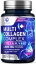 Multi Colagen Peptides Supliment pentru par, unghii, piele - tip I, II, III, V, X, Colagen Pastile pulbere - Grass-Fed, Hidrolizat pentru suport osos și comun pentru femei și bărbați, non-GMO - 60 capsule