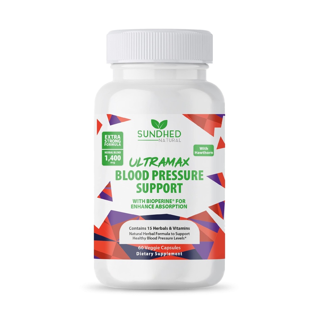 Sundhed Natrual UltraMax Tensiunea arterială cu Bioperina pentru absorbţie sporită, Hawthorn Berry Capsule - Multivitamine - 60 Capsule