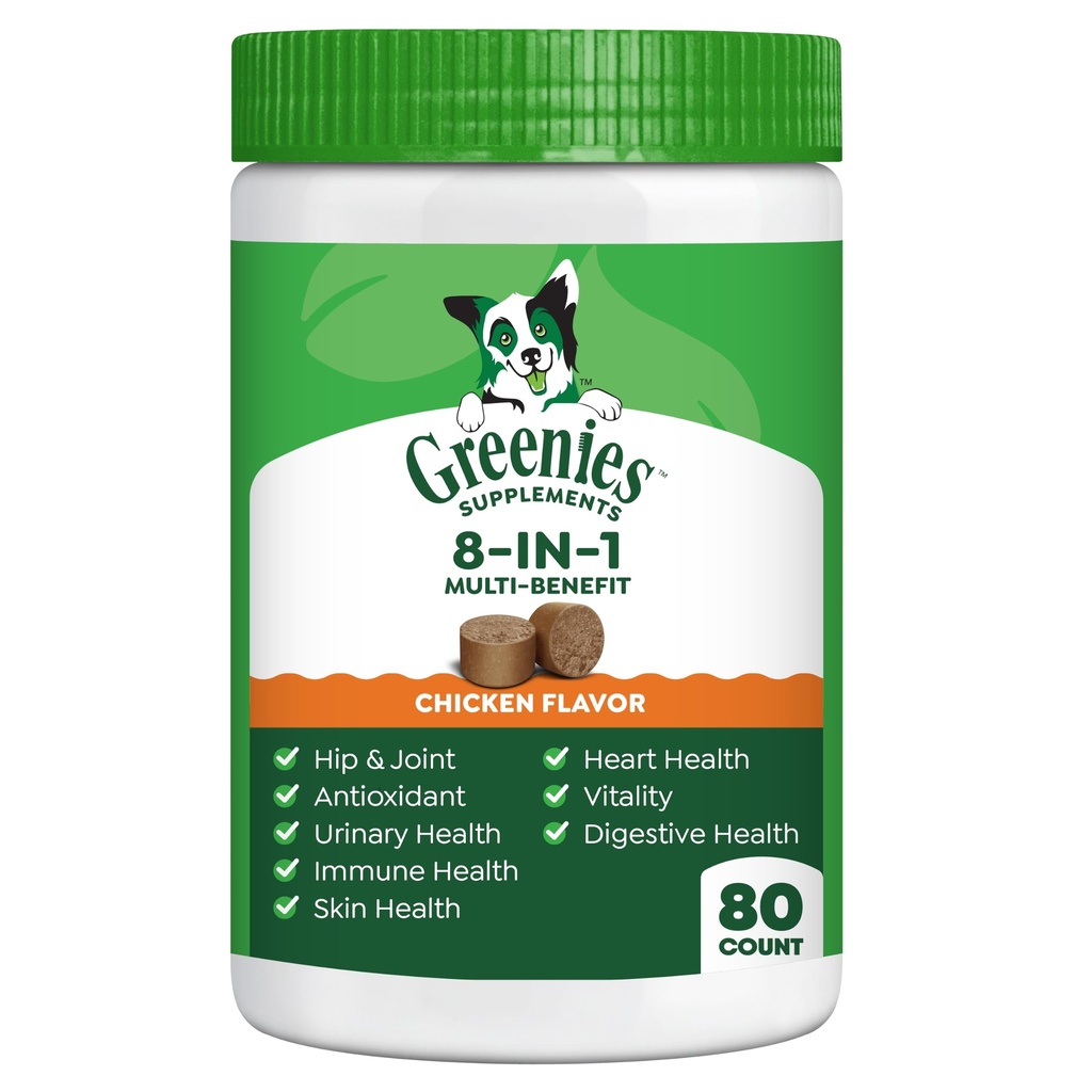 Greenies Câine Suplimente 8-in-1 Aroma de pui Multi-Benefit, 15.5 oz. Container, 80 Conte