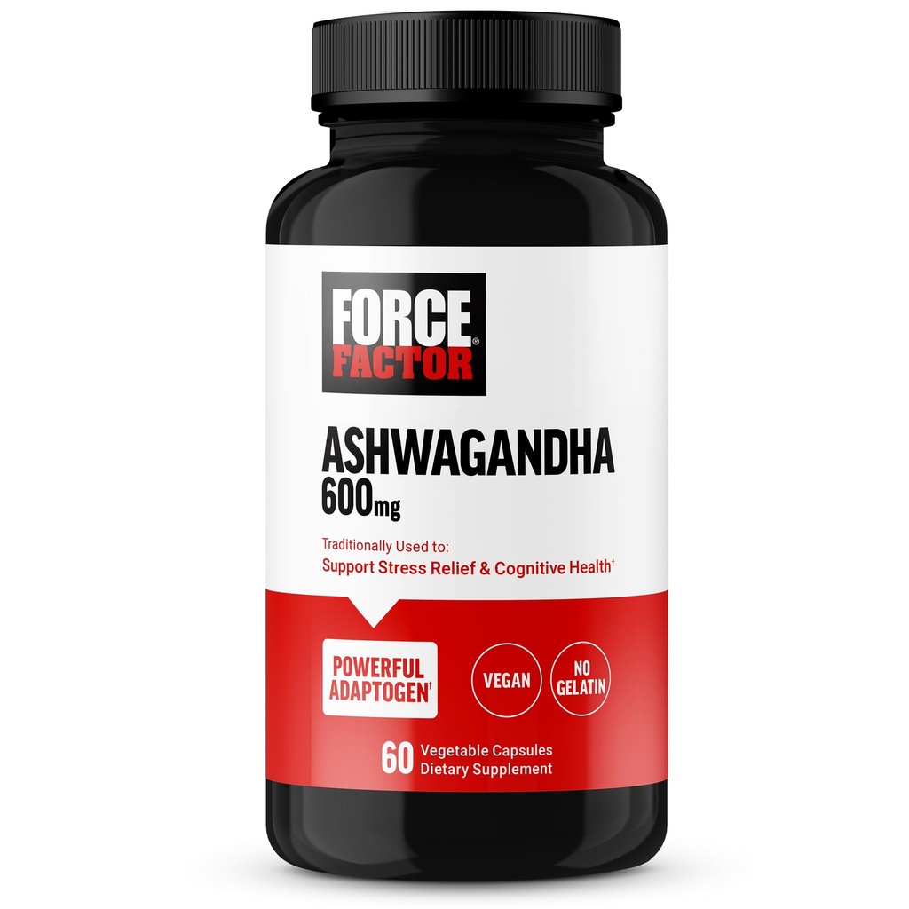Force FACTOR Ashwagandha Suplimente fabricate cu Premium Vegan Ashwagandha pulbere, Adaptogens pentru a sprijini stresul și sănătatea cognitivă, fără gelatină, non-GMO, 60 capsule