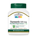 21st Century Turmeric 500 mg Plus Black Pepper Extract Vegetarian Capsule, 60 Conte