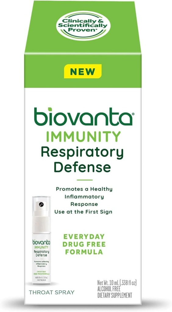 Biovanta Imunity Spray de gât, 10ml, Natural Immune Support and Soothing Sore Throat Relief, Defense respiratorii, Prebiotice pentru a sprijini sanatatea Gut