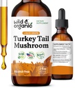 Wild & Organic Turcia Coajă Tinctură - Immune & Suport Gut - Turcia Coajă picaturi extract de ciuperci - Vegan, Sugar & Alcoolic-Liquid Supplement - 2 fl oz