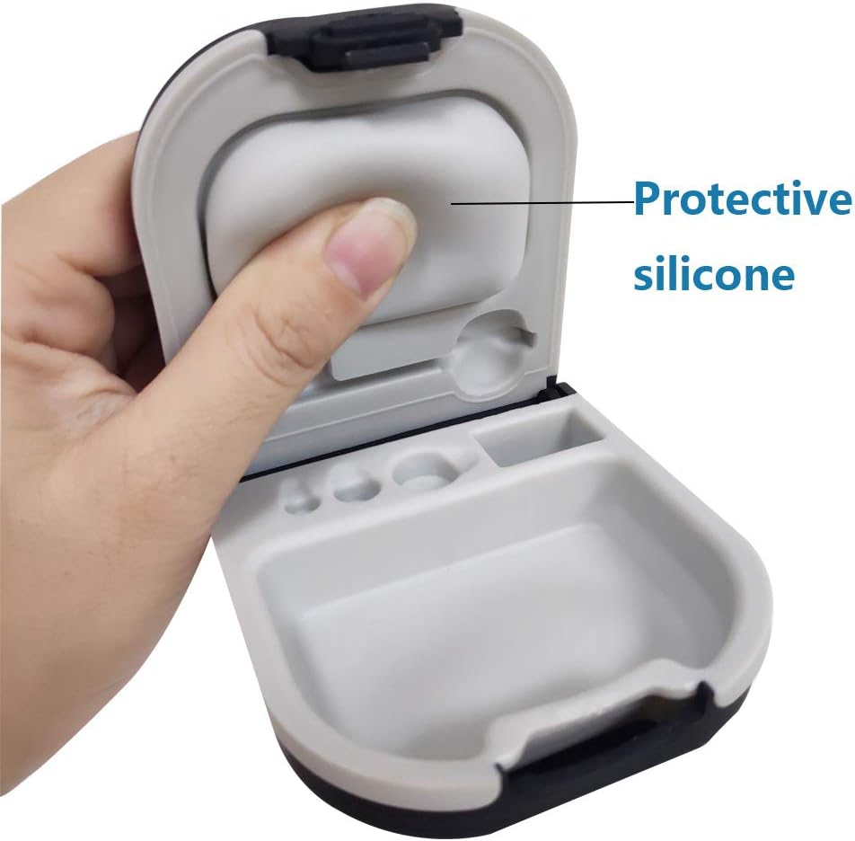 Caz de ajutor auditiv cu baterie Slot Hard Mic 0.59"*2.44"*1.57",Silicone Cushion, pentru ITE, BTE Audiere SIDA (Black)