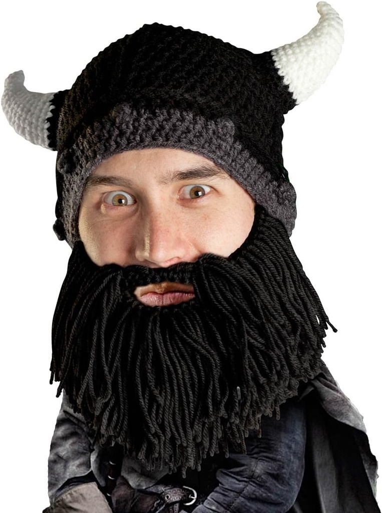 Barbă Cap Viking Looter - Original manual Knit Helmet și Barbă neagră detașabilă