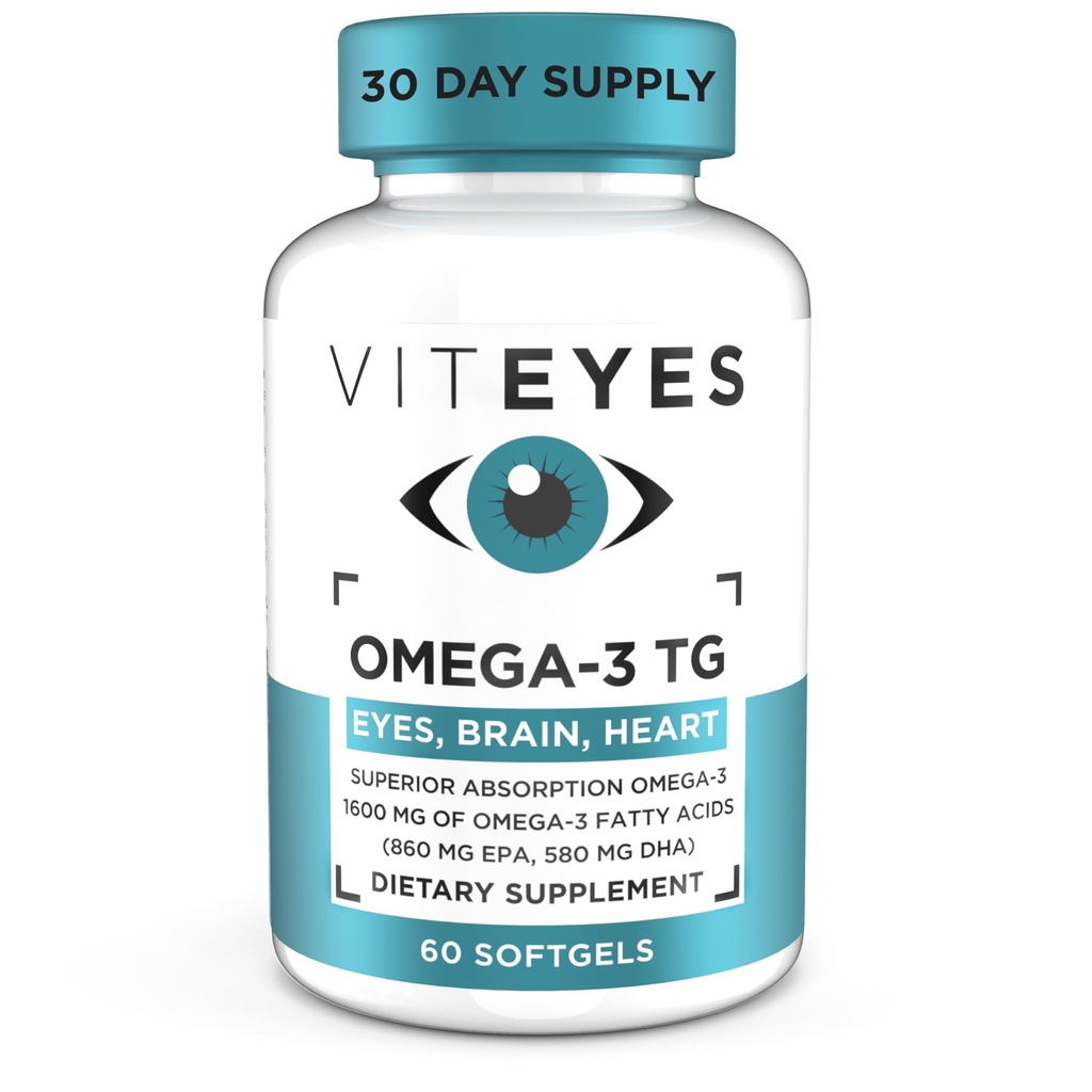 Viteyes Omega-3 TG susţine sănătatea ochilor şi a inimii, Formula naturală de ulei de peşte trigliceride, Clear, 60 Conte
