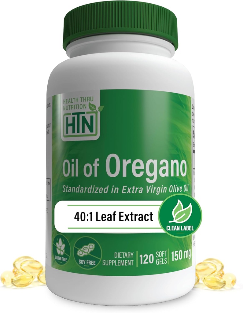 Oil of Oregano 120 Mini-Softgels | Wild Harvested | European 40:1 Origanum Vulgare Equivalent to 600mg Oregano in Extra Virgin Olive Oil | Non-GMO Gluten Free | by Health Thru Nutrition (Pack of 120)