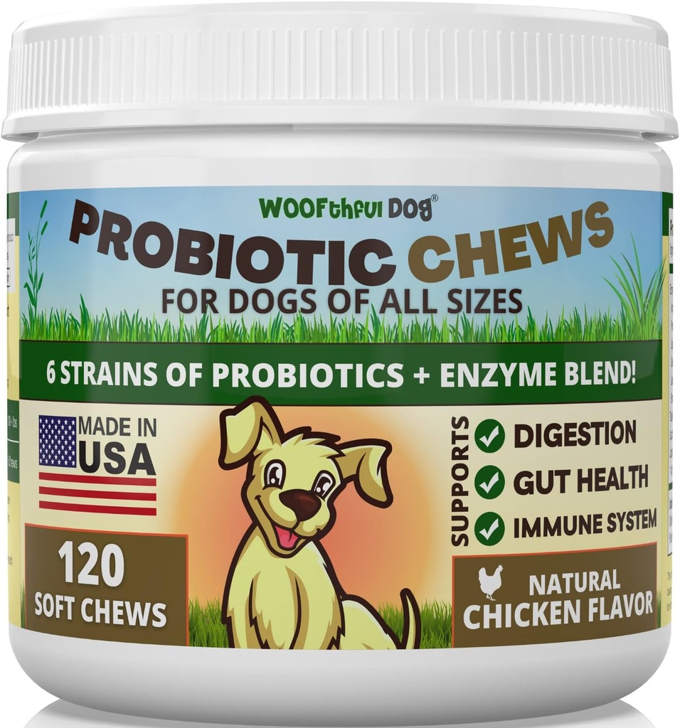 Probiotice pentru câini - Digestive Health, Gut Flora, suport Bowel, Suport Sistem imunitar - Soft Chews Supplement pentru câini 120 ct, Made in USA