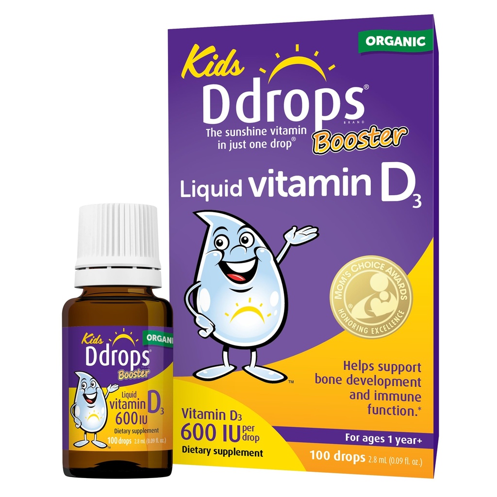 Drops copii Booster 600UI 100 picături - zilnic lichid vitamina D pentru copii. Suport puternice oase si sistem imunitar la copii. Fără conservanţi, fără zahăr, fără GMO, fără alergie, fără prietenie