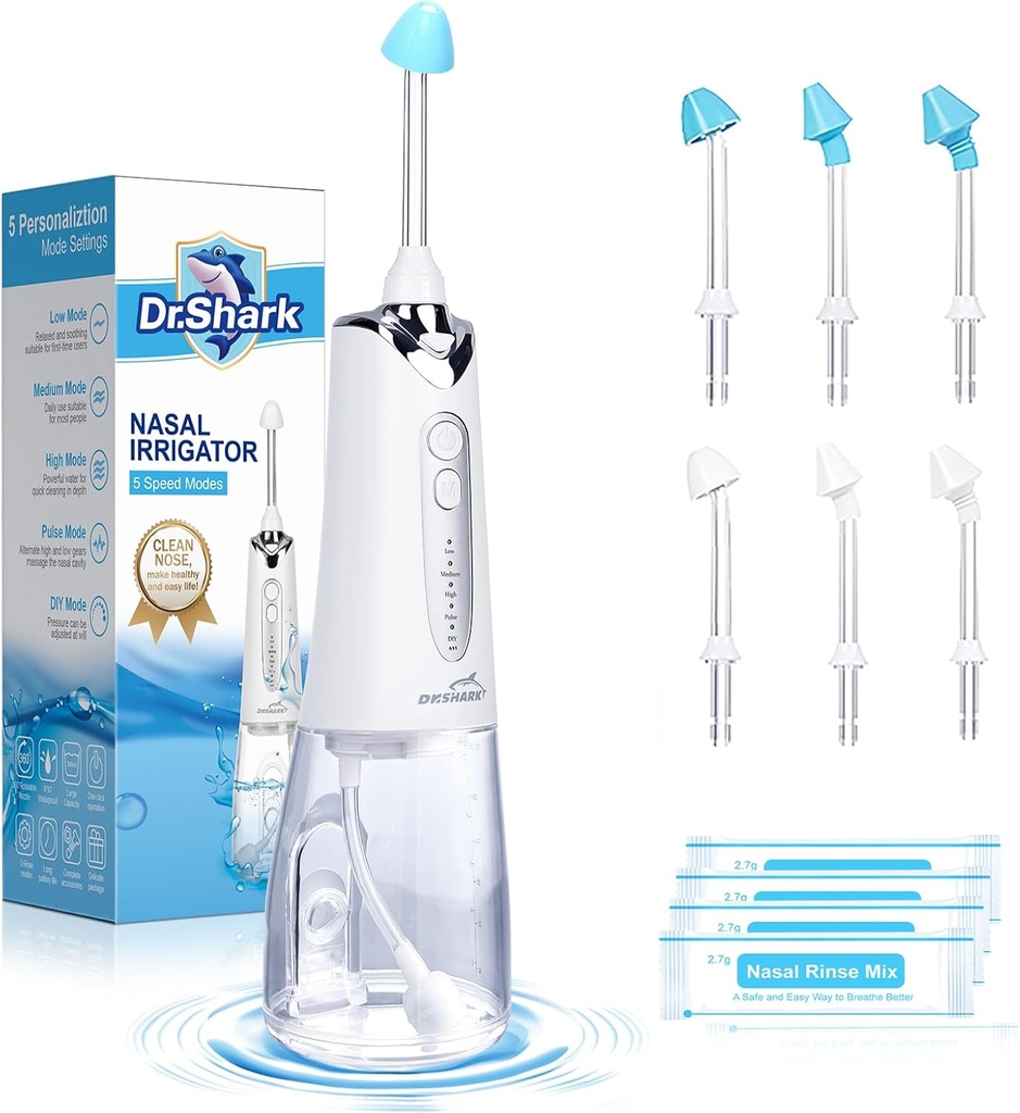 DR.SHARK Cordless Sistem de irigaţii nazale, Electric Netting Pot pentru Sinus, Nose Cleaner, Sinus Cleaner Machine, 5 Moduri Masina de clătire nazale