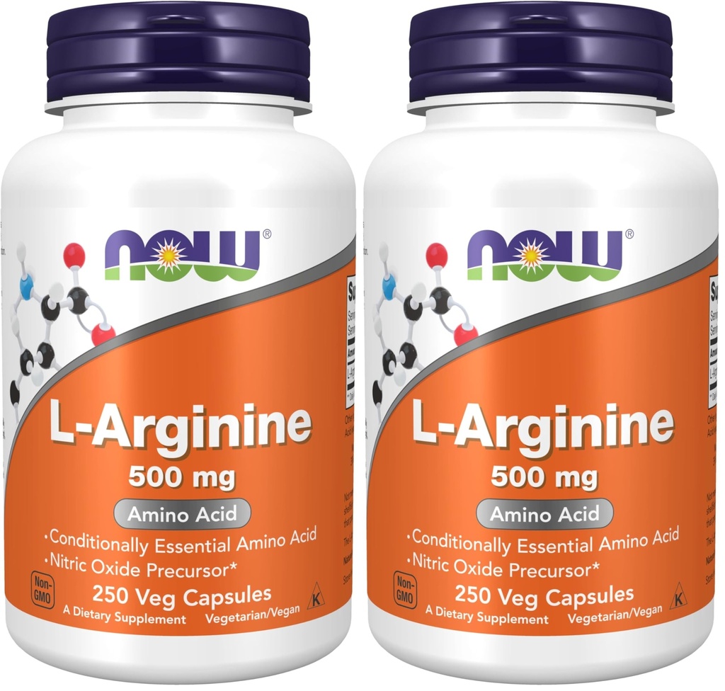 ACUM Suplimente, L-Arginină 500 mg, oxid de azot Precursor*, Amino Acid, 250 Veg Capsule (Pachet de 2)