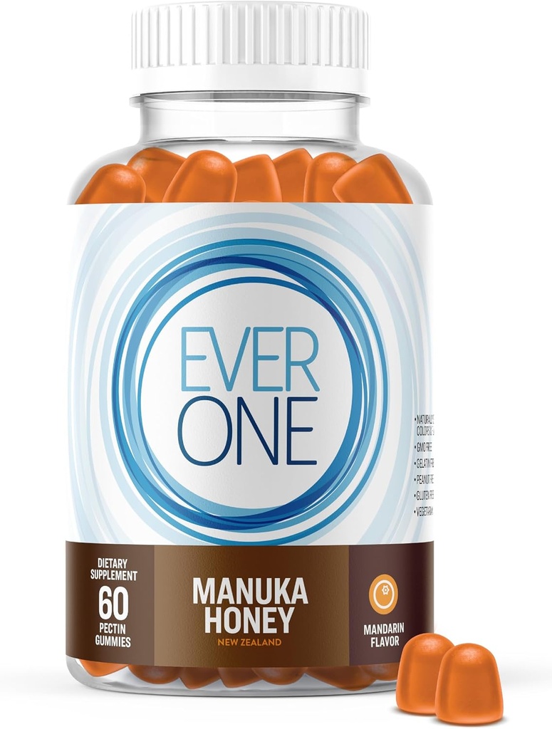 Ever One Manuka Honey New Zealand Gummies - Natural Immune Supplement - Vegetarian, Gelatină gratuit - Delicious Mandarin Aroma de Imunitate Gummy Vitamine