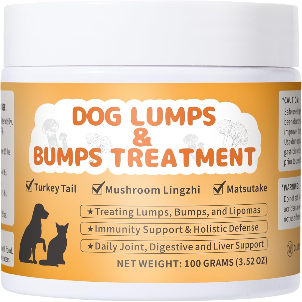 Tratamentul Lipoma pentru câini, bumps și bumps supliment de câine -Pudră de ciuperci pentru câini Suport Digestive & Sistem imunitar, Mobilitate îmbunătățită, 3.52 oz