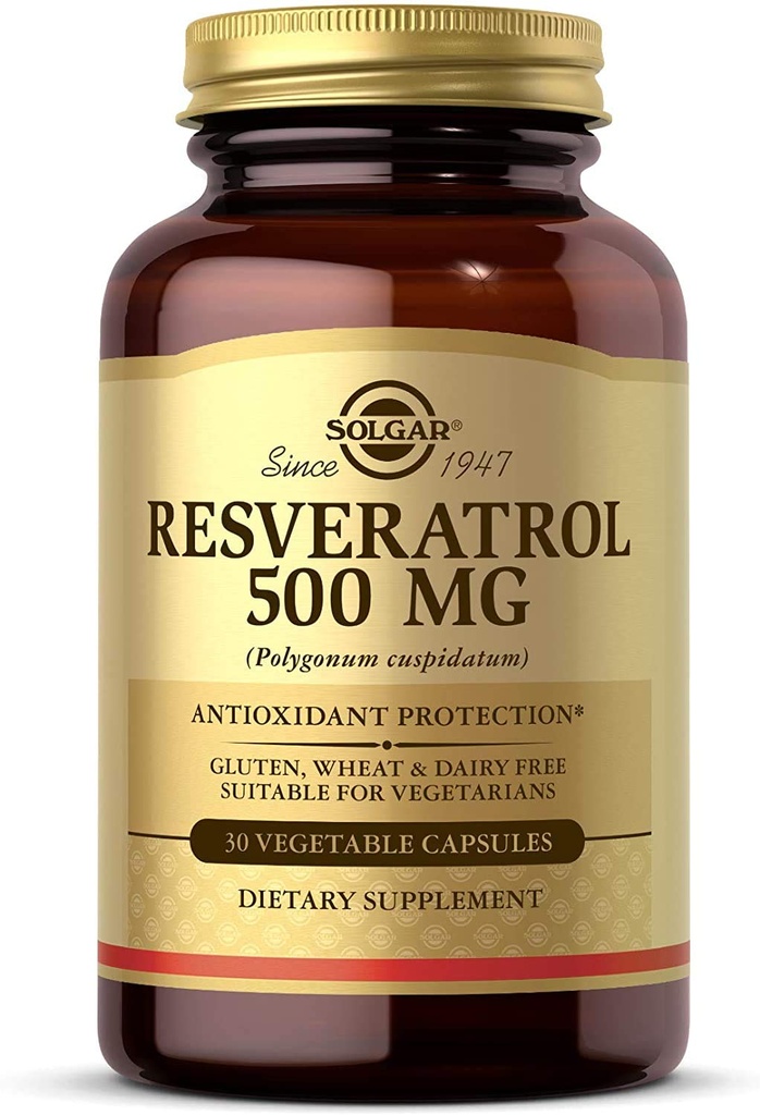 Solgar Resveratrol 500 mg, 30 capsule vegetale - Antioxidant de protecție - gluten gratuit, lactate - 30 Serviri