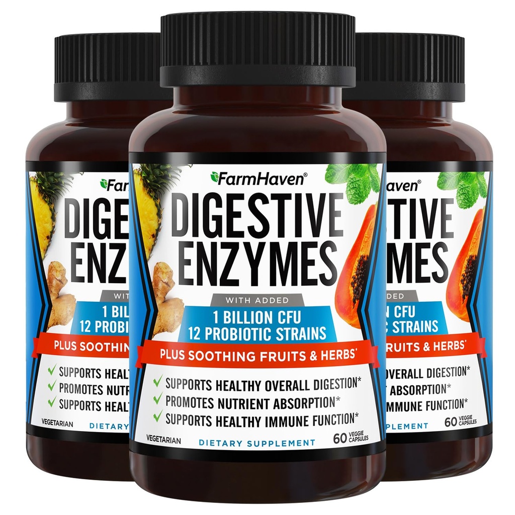 FarmHaven Enzime digestive cu 18 Probiotice si Herbs 