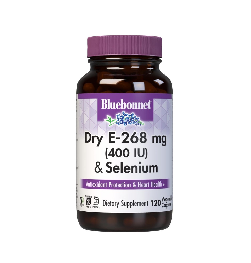 BlueBonnet Dry E-400 UI Plus Selenium Capsule vegetariane, 120 Conte, White
