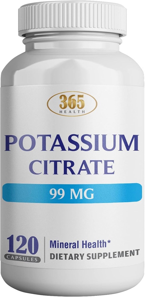 Sănătate Potasiu (Citrat) - Supliment electrolit esenţial pentru a susţine nervii şi funcţia musculară Heart Health & Energy* - Capsule cu citrat de potasiu - 120 capsule