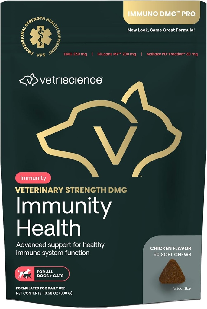 VETRISCIENŢA Veterinară Rezistenţă DMG Imunitate Sănătate Chews - Sistemul imunitar Suport pentru câini şi pisici - Ajutor hepatic - Suport antioxidant pentru animale de companie - Aroma de pui - 50 Conte