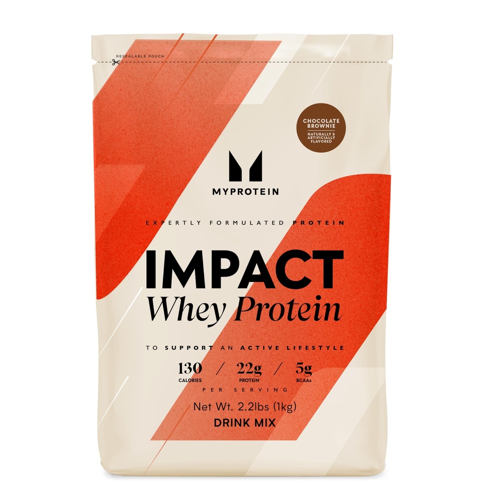 Myprotein Impact Whey Proteine Pulbere, 2.2 Lbs (32 Serviri) Ciocolata Brownie, 22g Proteina & 5g BCAA Per Serving, Proteina Shake pentru performanta superioara, Putere musculara & recuperare, Gluten gratuit