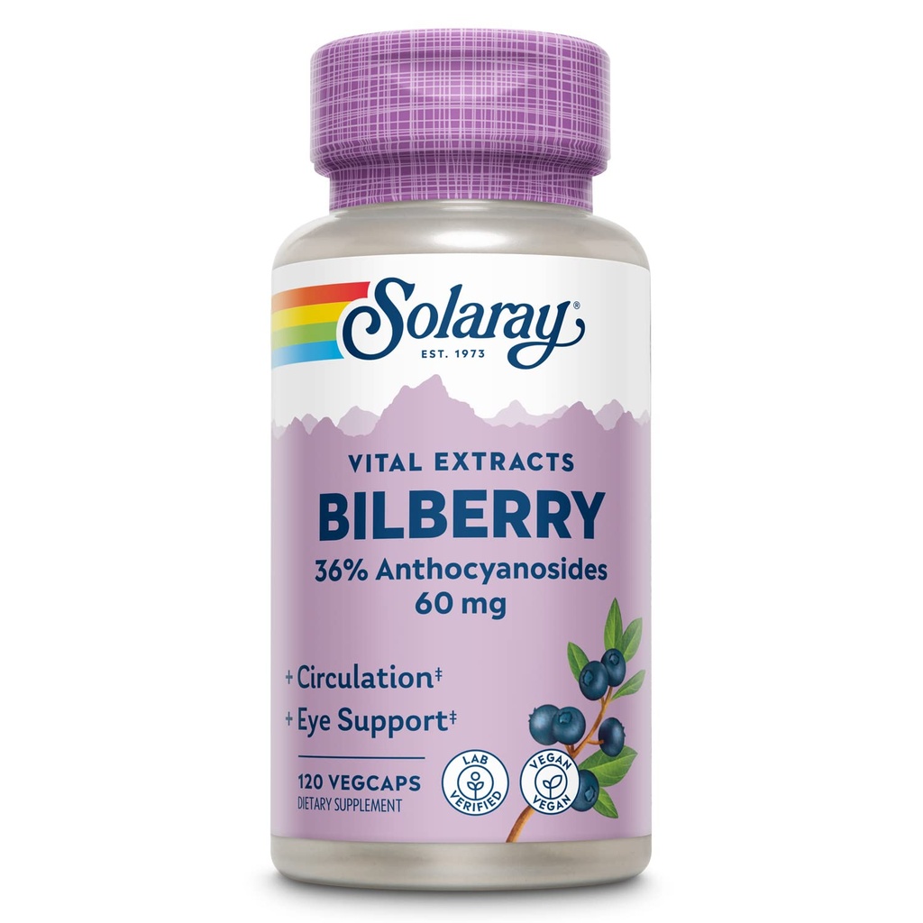 SOLARAY Extract de Berry Berry 60 mg per capsulă, puternic antioxidant, Potență garantată pentru viziune sănătoasă și suport circulatie 120 VegCaps