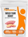 BulkSupplements.com Wild Yam Extract pulbere - de la rădăcină, Herbal Supliment, Wild Yam supliment - gluten gratuit, 400 mg pe servire, 500g (1.1 lbs) (Pachet de 1)