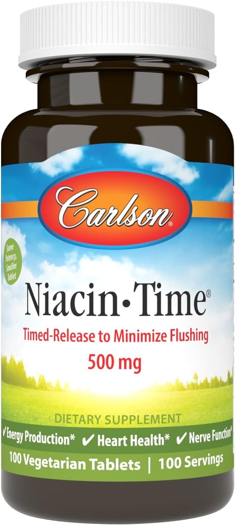 Carlson Niacin-Time 500 mg, Vitamina B-3, Time-Released, 100 comprimate