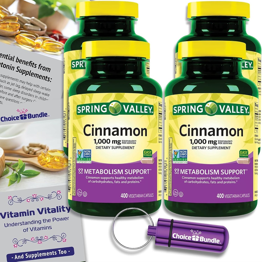 Alegerea Bundle Spring Valley Scorţişoară Supliment alimentar 1000mg 400 ct Capsule vegetariane 4 pk (1600 Total) + 