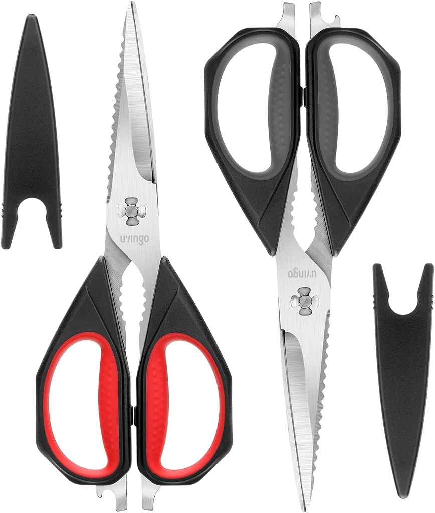 LIVEO Foarfece bucatarie, 2 Pack 9.25" Utilitate toate ustensilele de păsări de curte grele Duty Spălătorie în condiții de siguranță, Vino Apart Sharp oțel inoxidabil Gătit Foarfece alimentare pentru tăiere carne, pui, legume, pește
