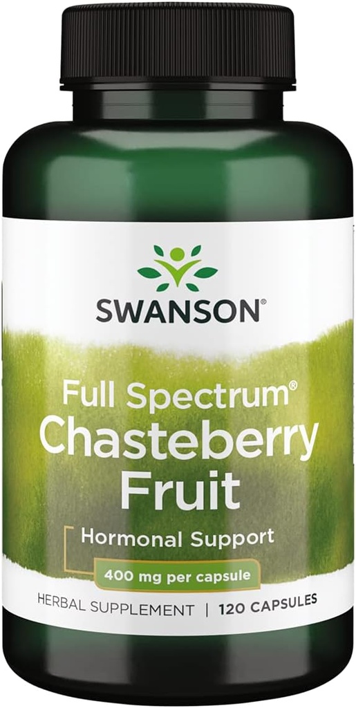 Swanson Chasteberry Fruit - Suplimentul vegetal Promovarea sanatatii femeii & Menopauza si suport menstrual - Poate sprijini echilibrul si sanatatea pielii - (120 capsule, 400mg fiecare)