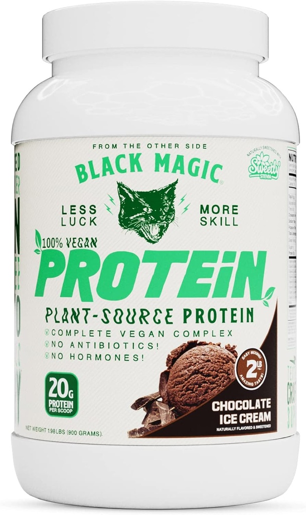 Black Magic Plant-Sursa 100% Vegan Proteina - Keto, Low Sugar, Dairy Proteina Free - Pre/Post Workout - Ciocolata Inghetata - 20g Proteina - 2 LB