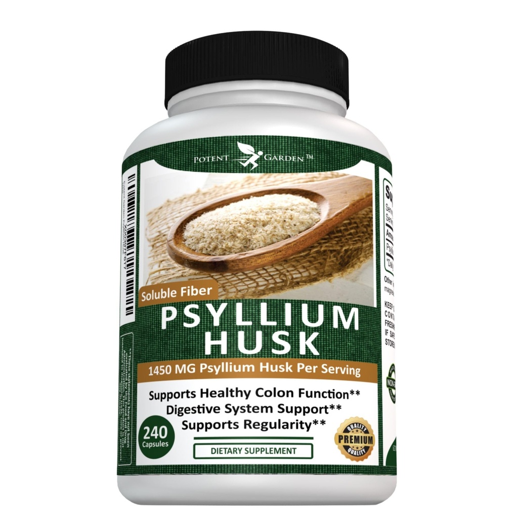 Psyllium Husk capsule de grădină potent Toate naturale și puternic solubile supliment de fibre alimentare ajută la susținerea regularitate și digestia, 240 capace